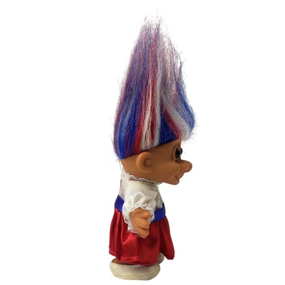 Vintage Russ Troll 5" Patriotic Doll Red White Blue Hair Outfit Whimsical Festiv - Picture 4 of 4